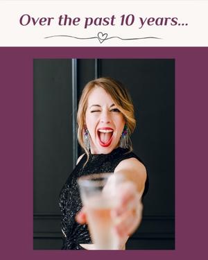 Graphic of Marisol making an excited face at the camera and holding a glass. Above it reads "Over the past 10 years..."