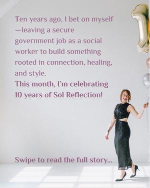 Graphic of Marisol in a black sparkle dress holding balloons with large chunk of text in the empty space